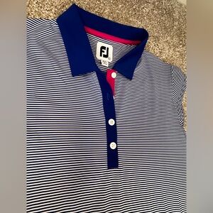 Women’s FootJoy Blue and White- Striped Polo Shirt - Pink Accent- Cap Sleeve